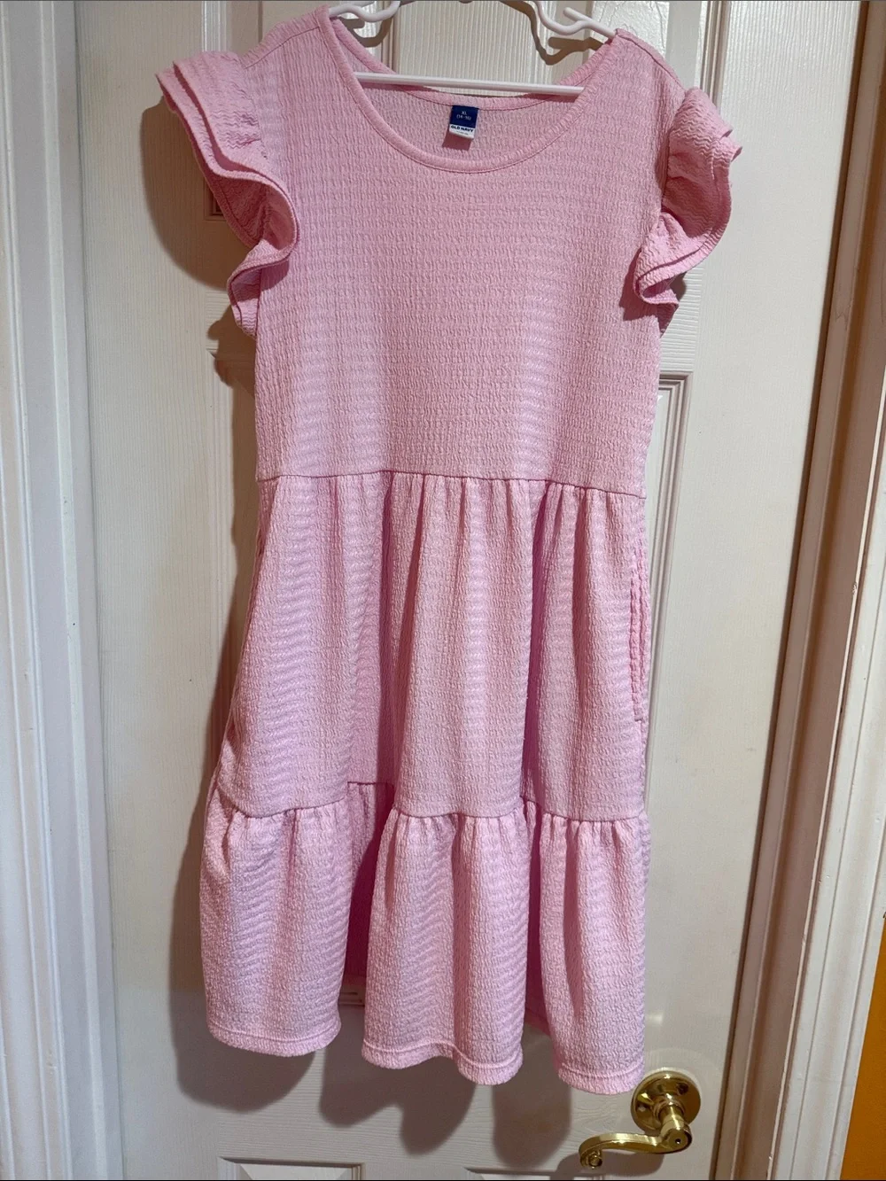 Girls' Pink Ruffle Sleeve Tiered Dress - Size XL